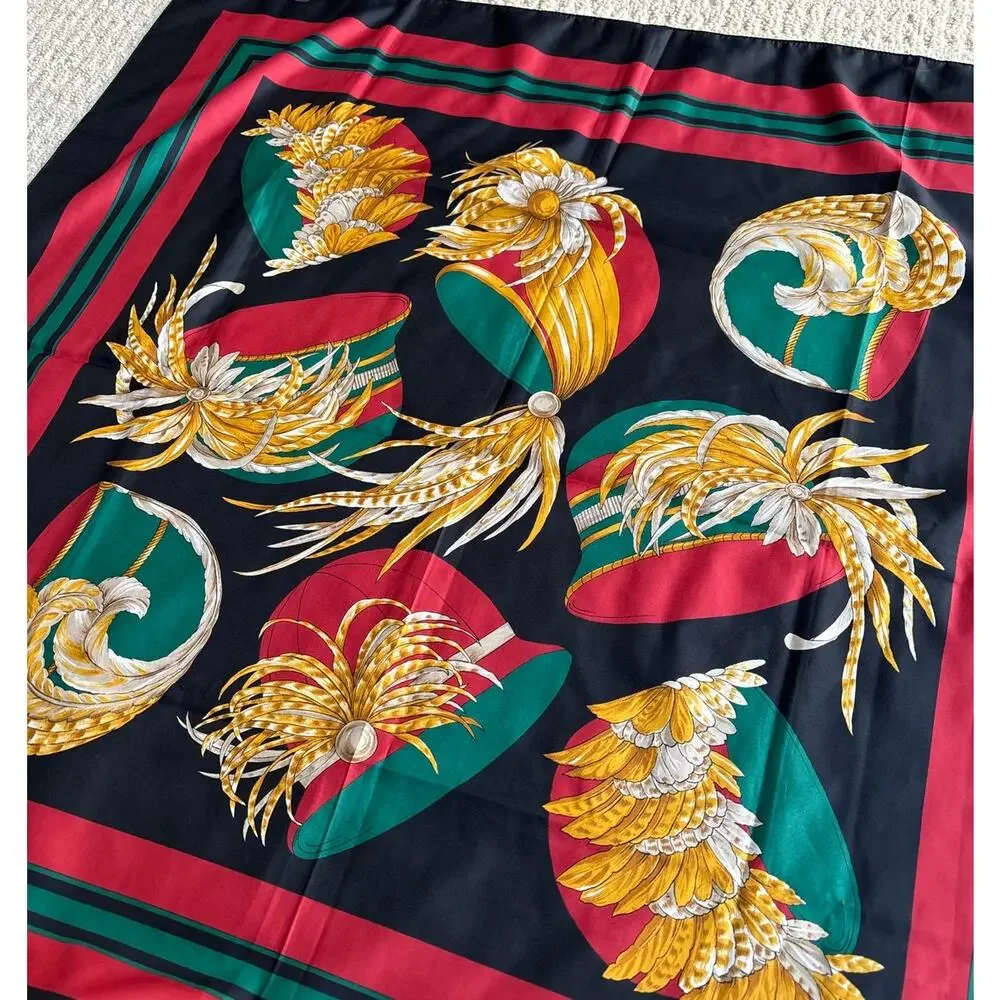 Silk Scarf with vintage hats motif 34